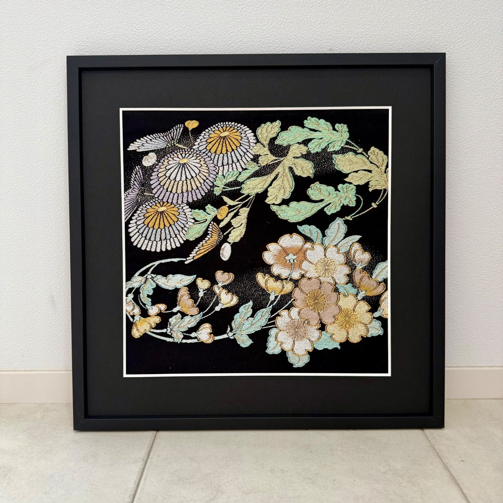 京都帯屋さん フレーム入りシルク織物アート 菊花蒔絵