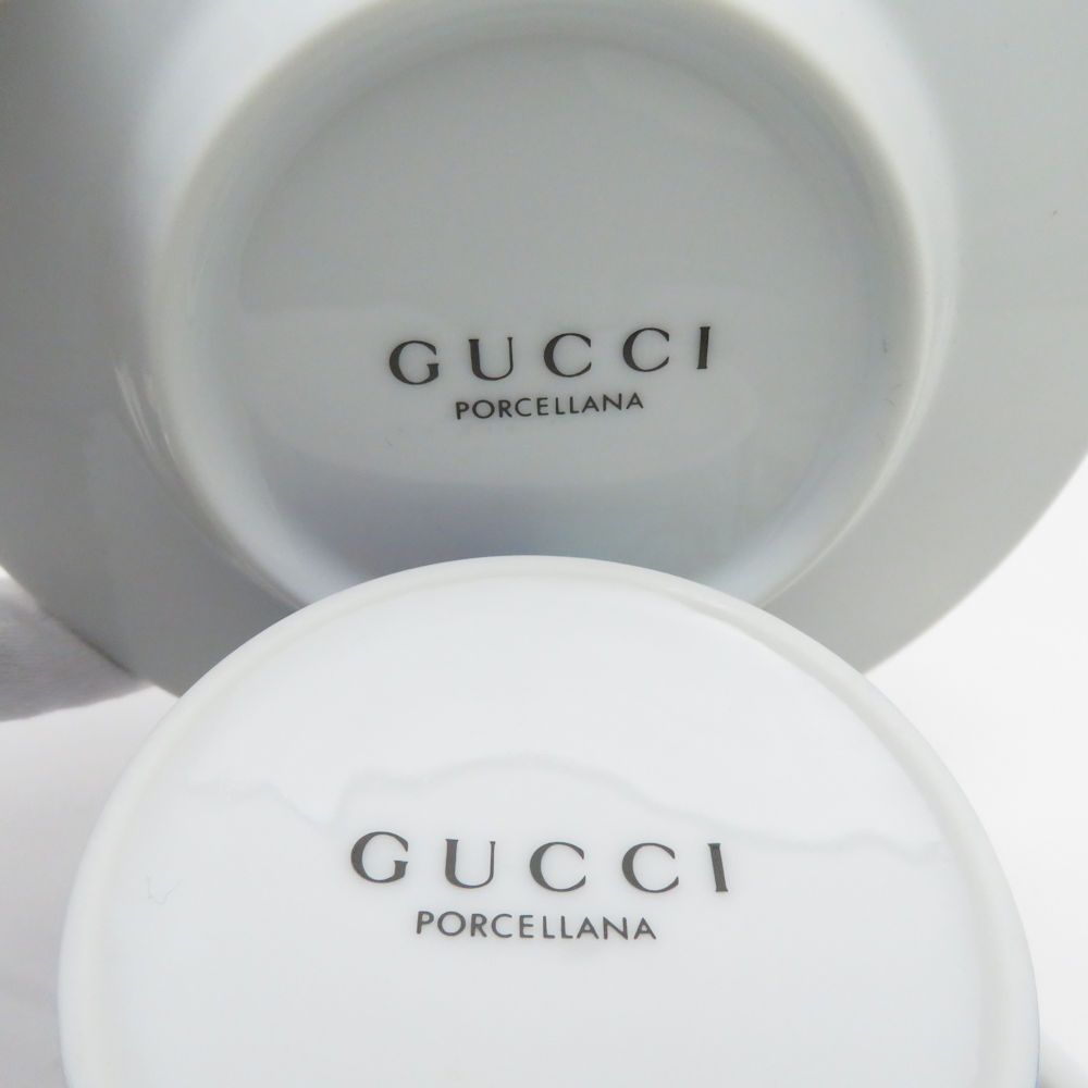 美品 GUCCI グッチ Guccissimo グッチシモ デミタスカップ＆ソーサー 2客 PORCELLANA ペア コーヒー 陶器 高級 テーブルウェア SU7272J 