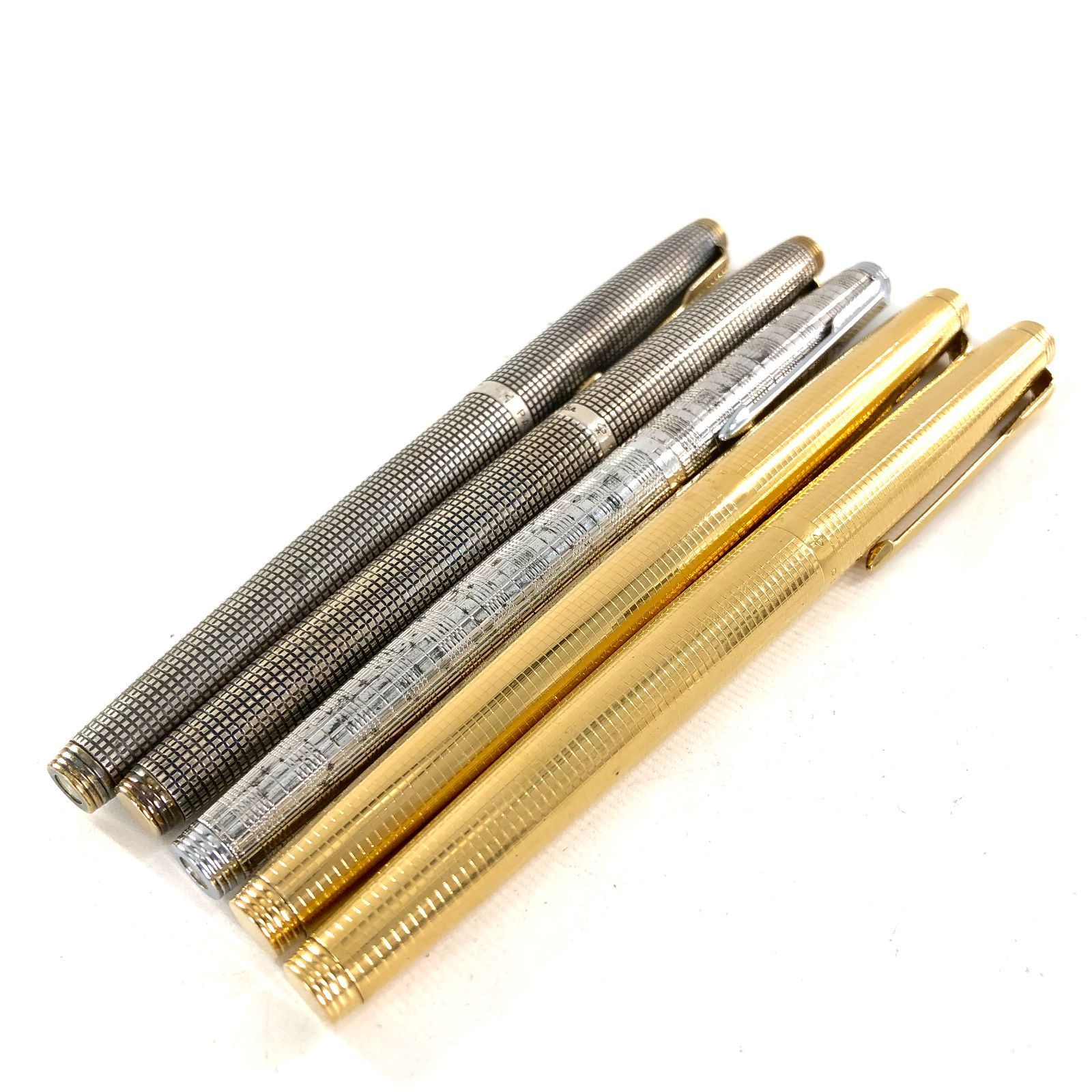 PARKER パーカー スターリングシルバー等 万年筆 5本セット シルバー×ゴールド ペン先 14K 刻印 ケース付 ND-959
