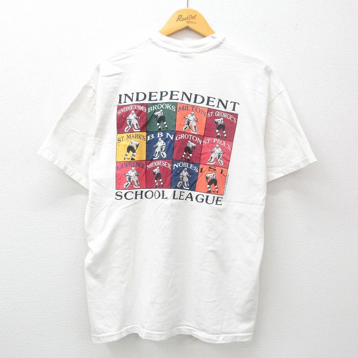 XL/古着 ヘインズ 半袖 ビンテージ Tシャツ メンズ 90s アイスホッケー コットン クルーネック 白 ホワイト 24jul08 中古
