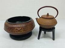 未使用品 南部鉄器 金香堂 ミニチュア 風炉/五徳/鉄瓶 茶道具置物 