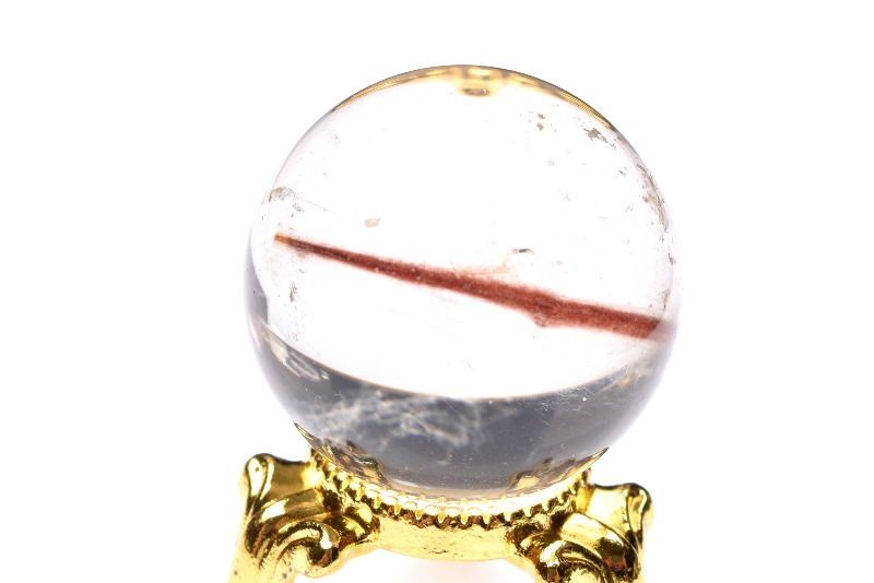 1点物】高発色 レッドラビットヘアールチル 24mm 丸玉(台座付き