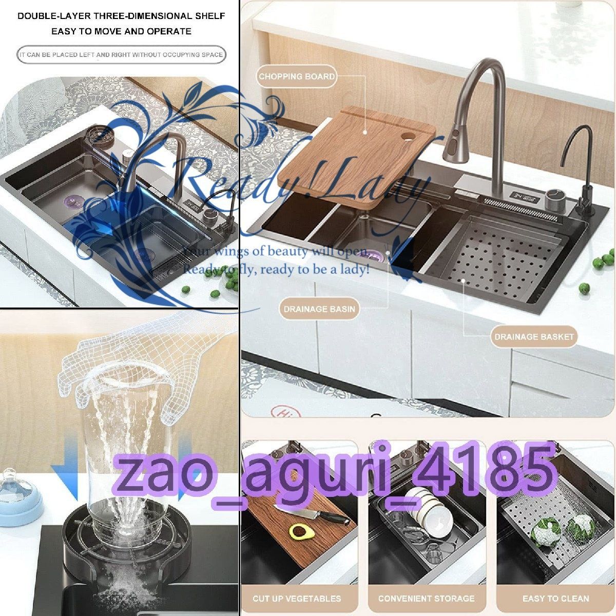 304ステンレスキッチン水槽シングルボウルバー水槽多機能家庭用食器洗い機蛇口付き排水ユニット排水ボウル排水バスケットまな板