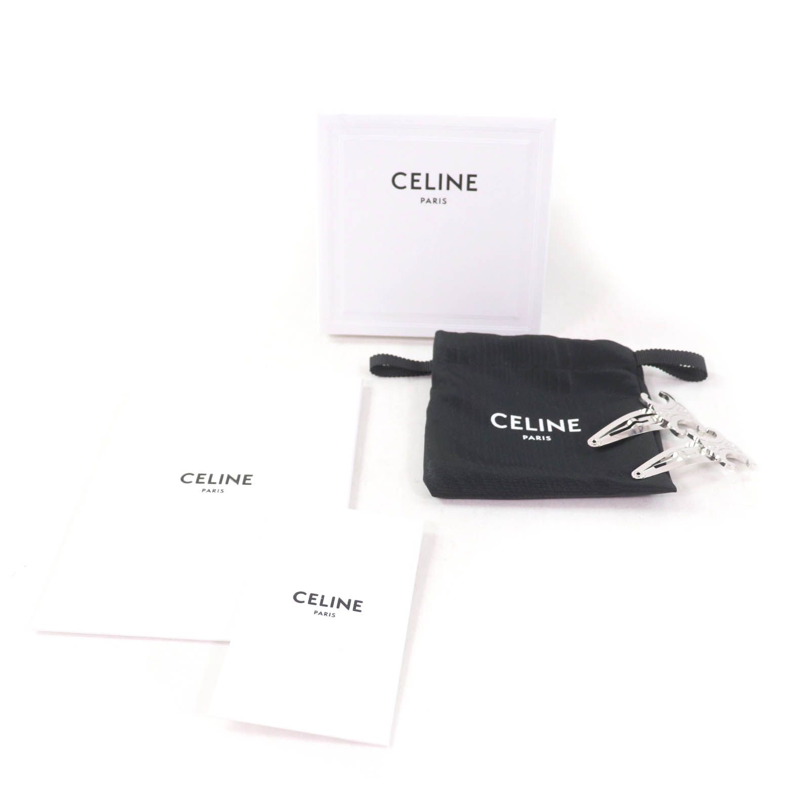極美品★CELINE セリーヌ トリオンフ ロゴ入り ヘアクリップ ヘアアクセサリー シルバー 箱・保存袋付き イタリア製 レディース 極美品☆CELINE セリーヌ トリオンフ ロゴ入り ヘアクリップ ヘア