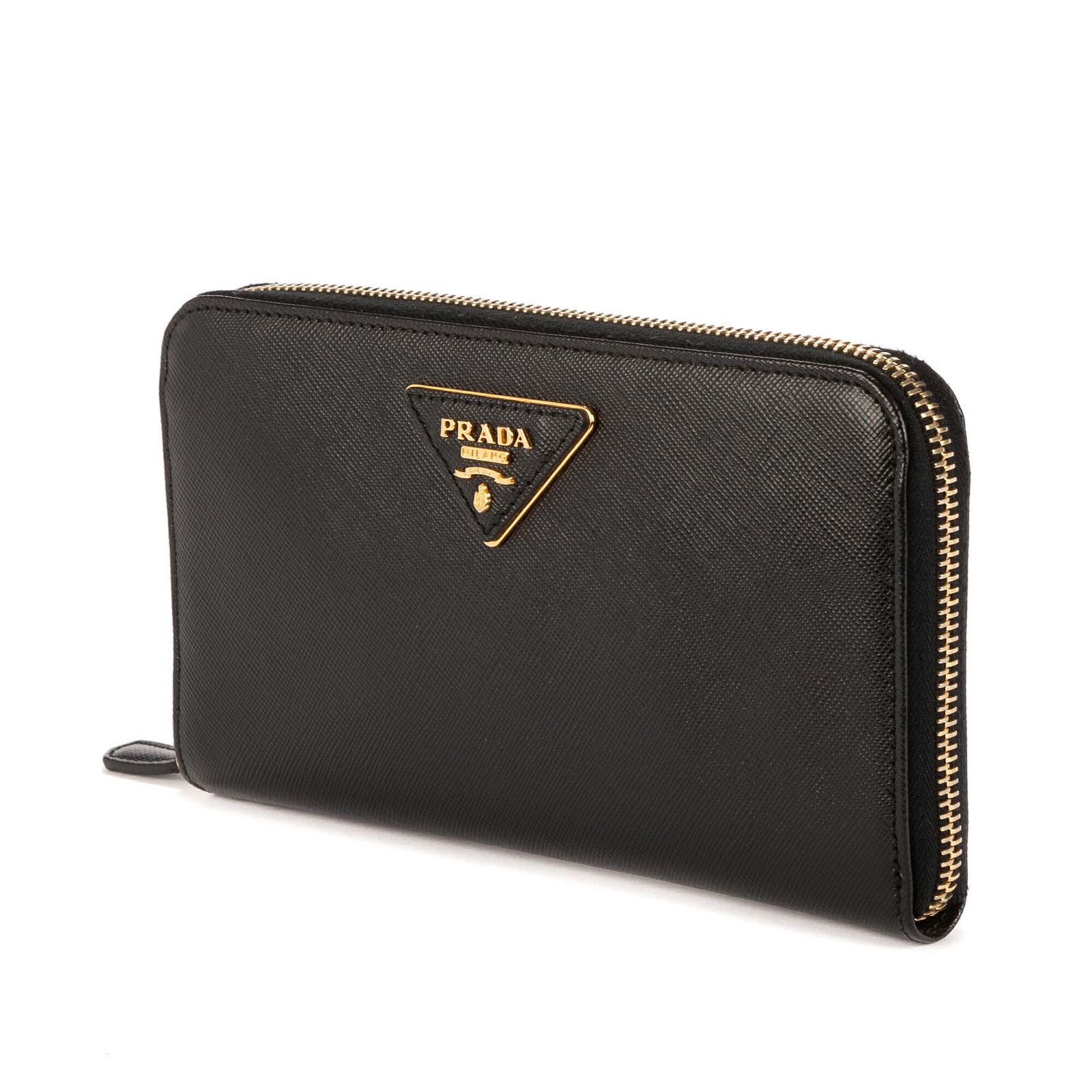 PRADA プラダジップアラウンドウォレット黒サフィアーノレザーA