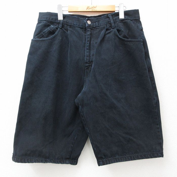 W36/古着 ハーフ パンツ ショーツ メンズ 90s コットン 黒 ブラック デニム 24jun15 中古 ボトムス 短パン ショーパン ショート