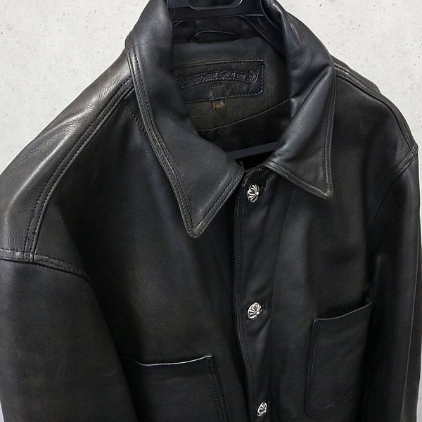 銀座店 クロムハーツ クロスボタン レザー ジャケット 黒 M 87493