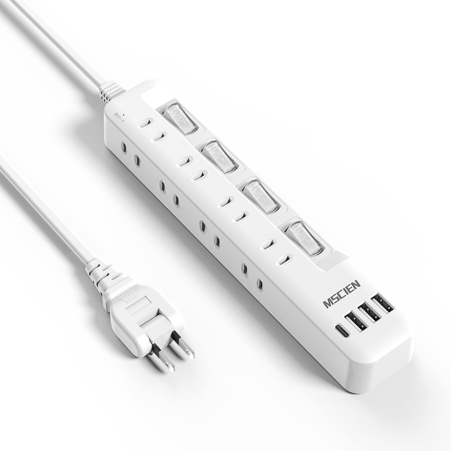 2M Mscien 電源タップ usb付き 8個AC口 1個usb-c 3個usb-a 延長コード 2m 雷ガード usb コンセント タップ oaタップ スイッチ付き 壁掛け たこあしコンセント テーブルタップ マルチタップ スイングプラグ おしゃれ (2M