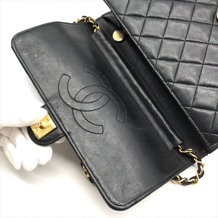 美品 CHANEL シャネル ココマーク マトラッセ ラムスキン プッシュロック チェーン ショルダー バッグ ブラック レディース a4852 CHANEL（シャネル） マトラッセ ココマーク プッシュロック チェーン