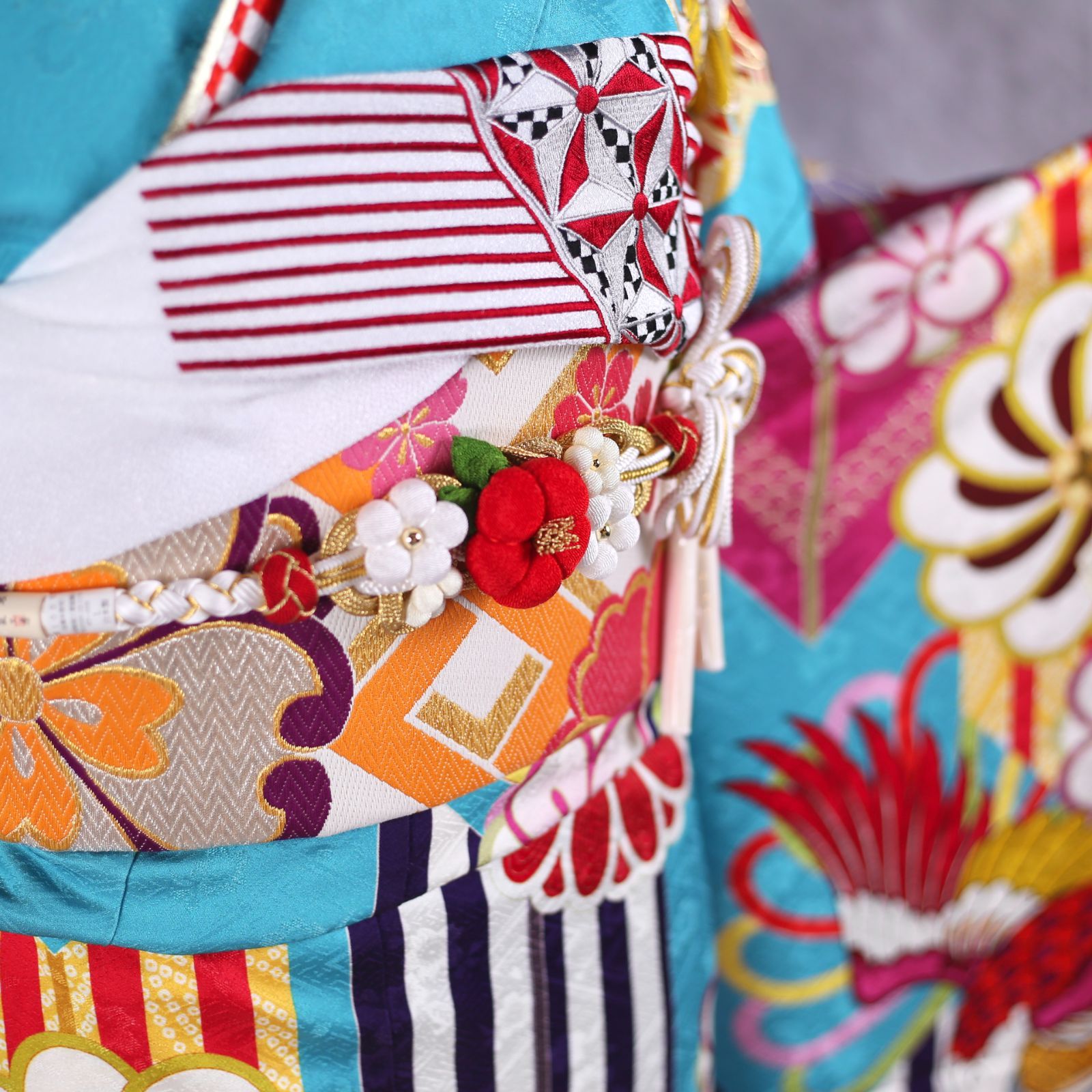 振袖フルセット 振袖セット 振袖 Lサイズ 中古 水色×レトロ 美品 成人