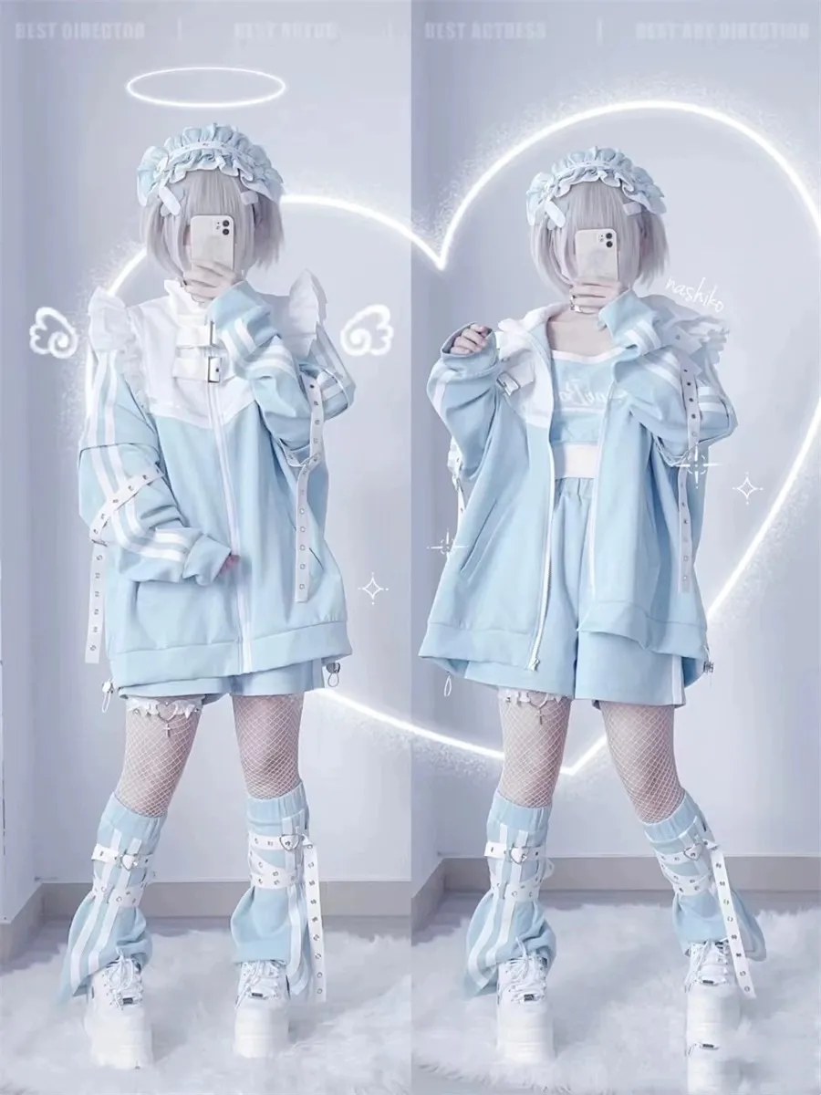 超人気 セットアップ 天使界隈 パステルブルー ジャージ サブカル 服 水色界隈 白 コスプレ 地雷系 量産型 天使 エンジェル ロリータ 渋谷  病みかわ セットアップ ゴスロリ 推し活 パンツ セット y3k パーカー 2XL 大きいサイズ ゆったり|mercariメルカリ官方 ...