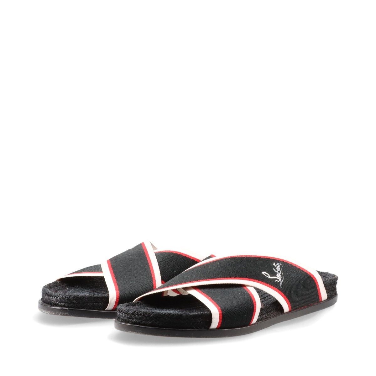 Christian Louboutin クリスチャンルブタン HOT CROSS ファブリック サンダル メンズ 41 ブラック × ホワイト スペイン製