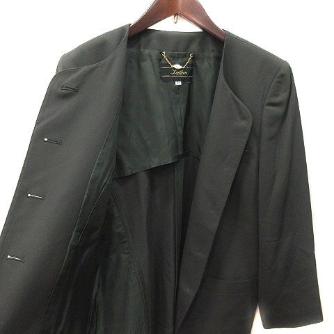 美品　レリアン　ウール　ジャケット レリアン Leilian ノーカラージャケット ウール 総裏地 13+
