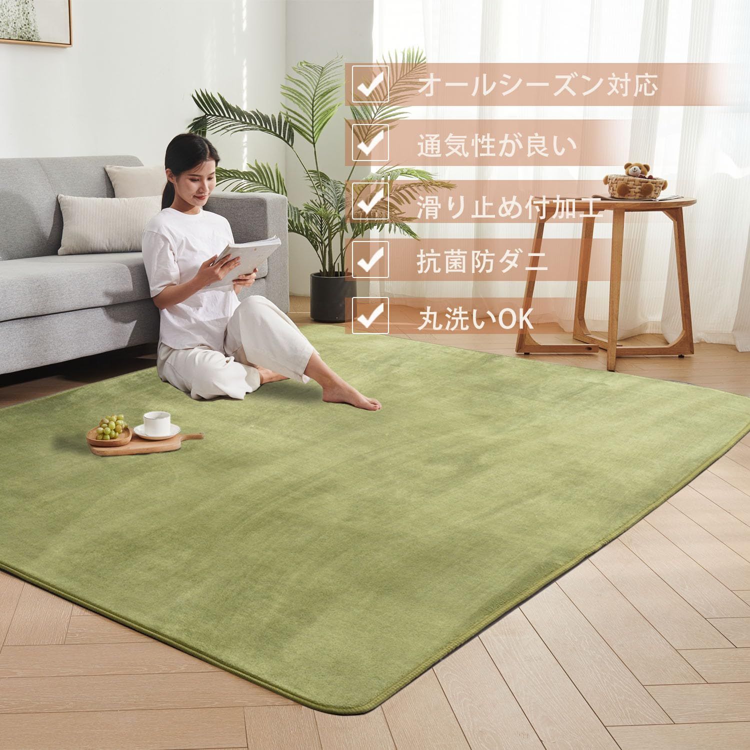 洗えるラグ 1.5畳 防ダニ 抗菌 消臭すべり止め付き　新品未使用 Sylphease ラグ 洗える 綿 タオル地 1.5畳 オールシーズン