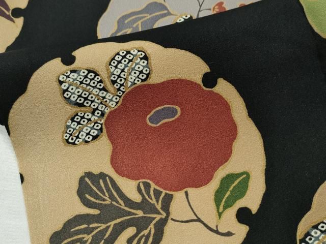 平和屋着物○訪問着 雪輪草花文 黒地 高島屋扱い 正絹 逸品 CAAU1787yc