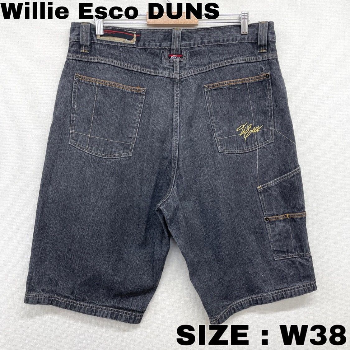 US古着 Willie Esco DUNS ブラックデニム ペインター ショートパンツ ひざ下 ワイド Y2K W38