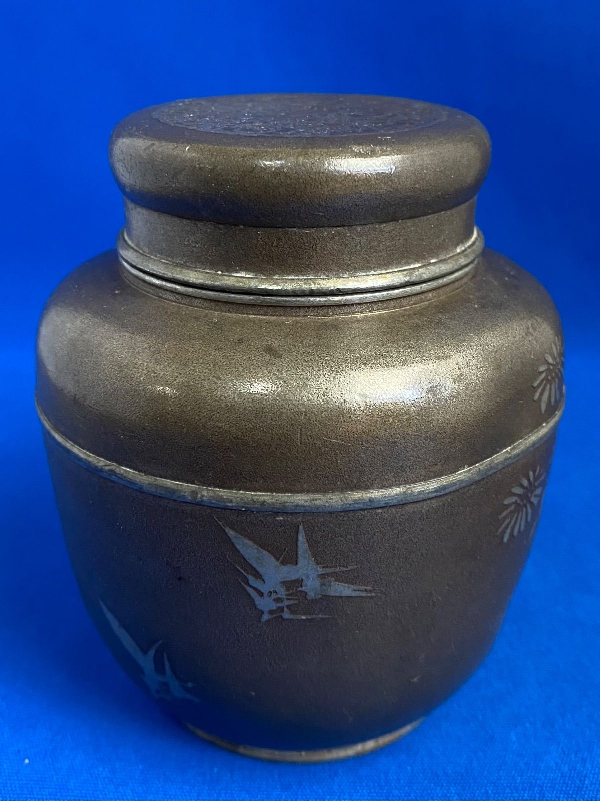間村自造 茶筒 茶入 茶壺 なつめ 花柄 茶道具 煎茶道具 金属工芸 骨董 間村自造 茶筒 茶入 茶壺 なつめ 花柄 茶道具 煎茶道具 金属工芸