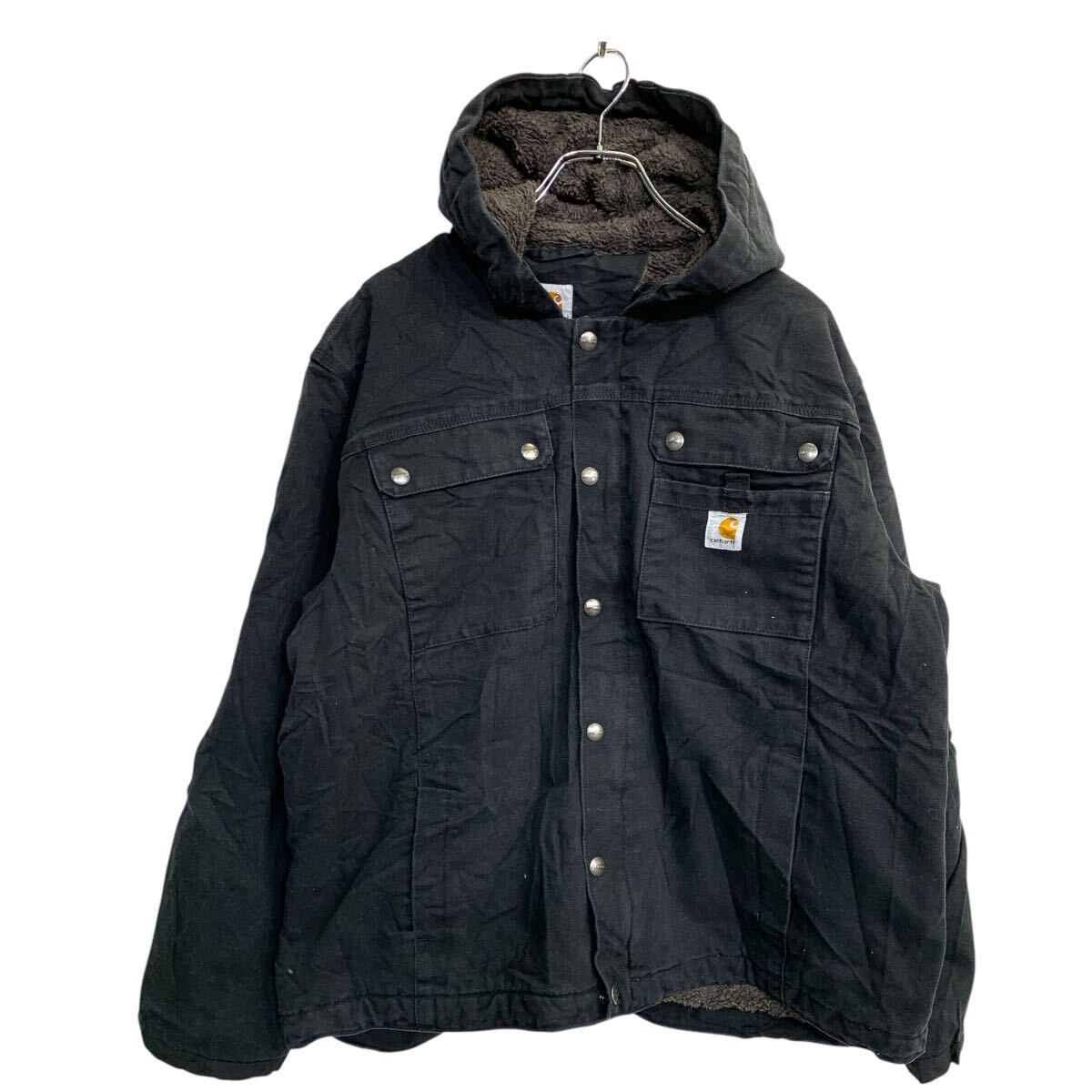 Carhartt ワークジャケット XXLサイズ カーハート 裏ボア ダック フード ブラック 古着卸 アメリカ仕入 t2412-3092