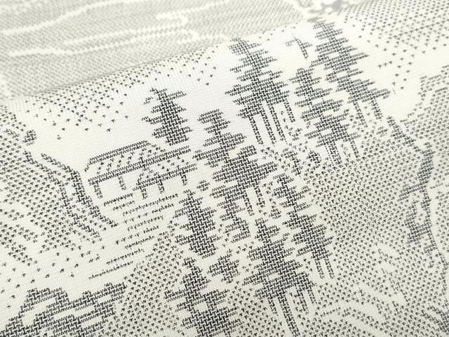 平和屋着物○本場大島紬 白大島 9マルキ 遠山風景文 正絹 逸品  