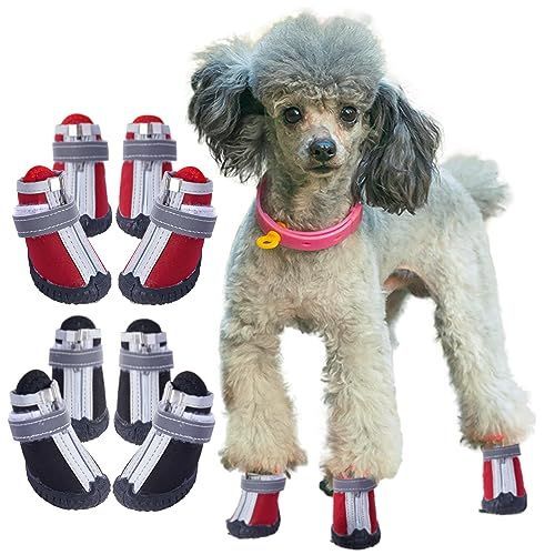 4#_（防水型）レッド KUVEELA PET 犬用靴 冬用 犬用シューズ 雨用ブーツ レインシューズ 肉球保護 滑り止め 汚れ防止 暖かい 保暖 お出かけ お散歩 ４個セット（（防水型）レッド 4#）