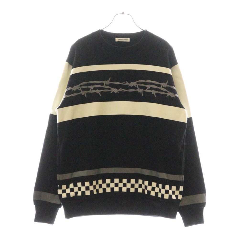 UNDERCOVER アンダーカバー 24AW 有刺鉄線刺繍 チェッカー柄 グラフィックプリント プルオーバースウェット トレーナー グレー UP2D4804-1