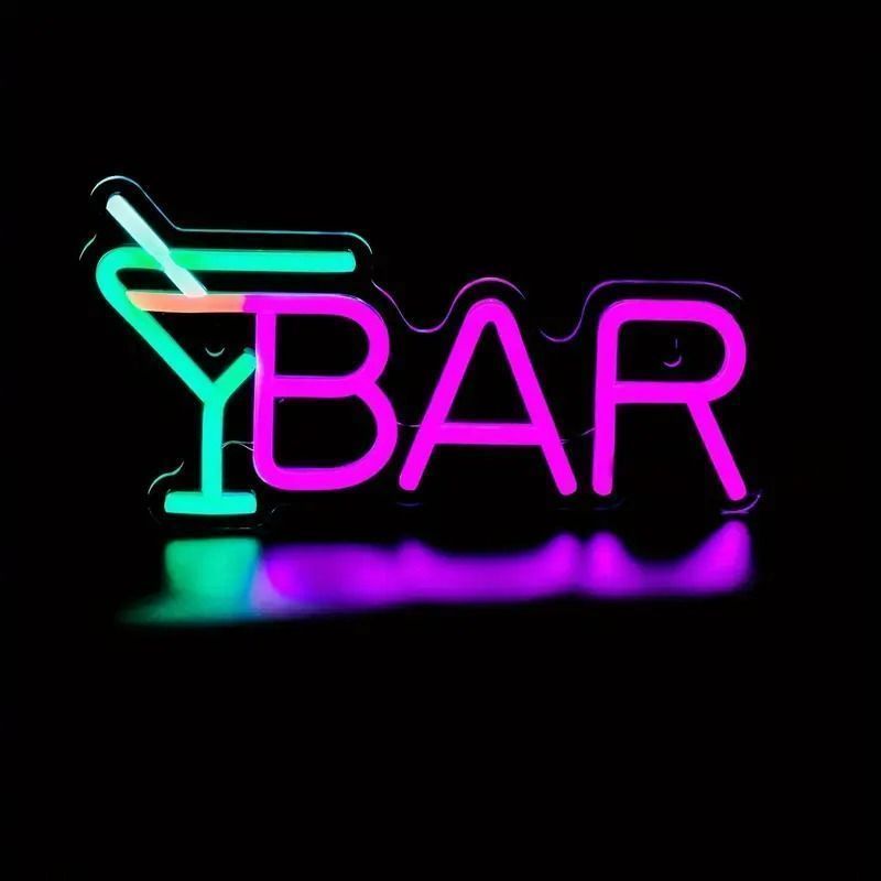 ネオンサイン LED BAR カクテルグラス 壁掛け USB電源ケーブル 調光機能付き ライト 看板 電飾 ポップ 室内 デコレーション おしゃれ インテリア バー 幅28.5cmx高さ15cm