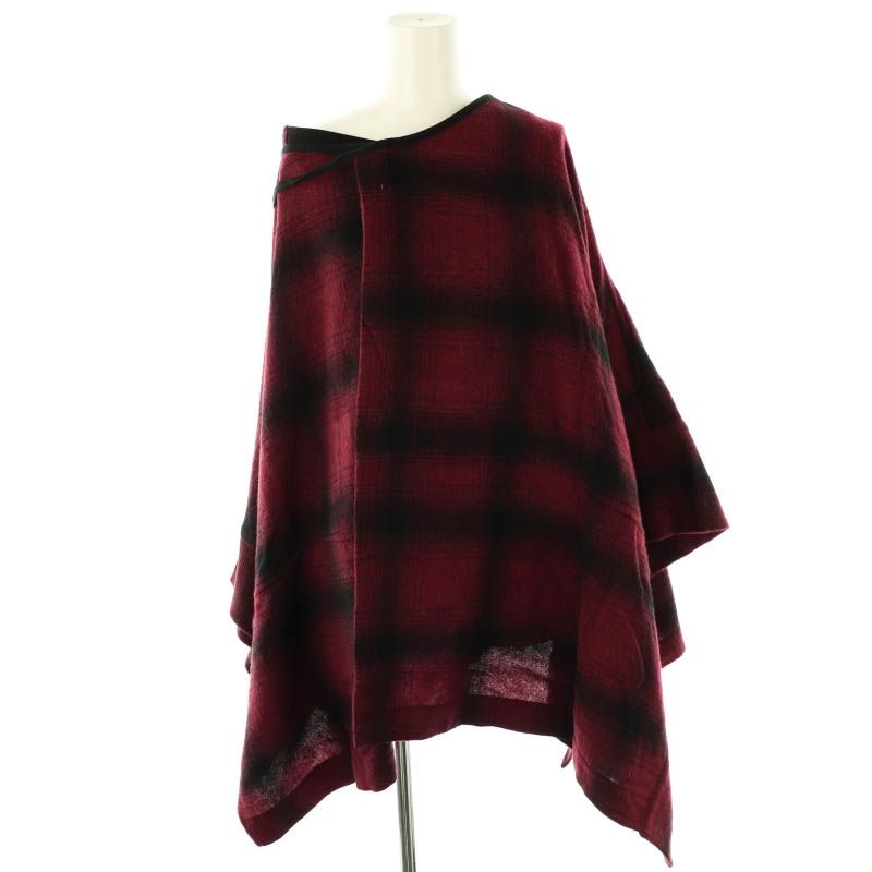 レギュレーションヨウジヤマモト REGULATION Yohji Yamamoto FL-S51-104 チェックポンチョ ウール 2 ワインレッド 黒 |MI OS
