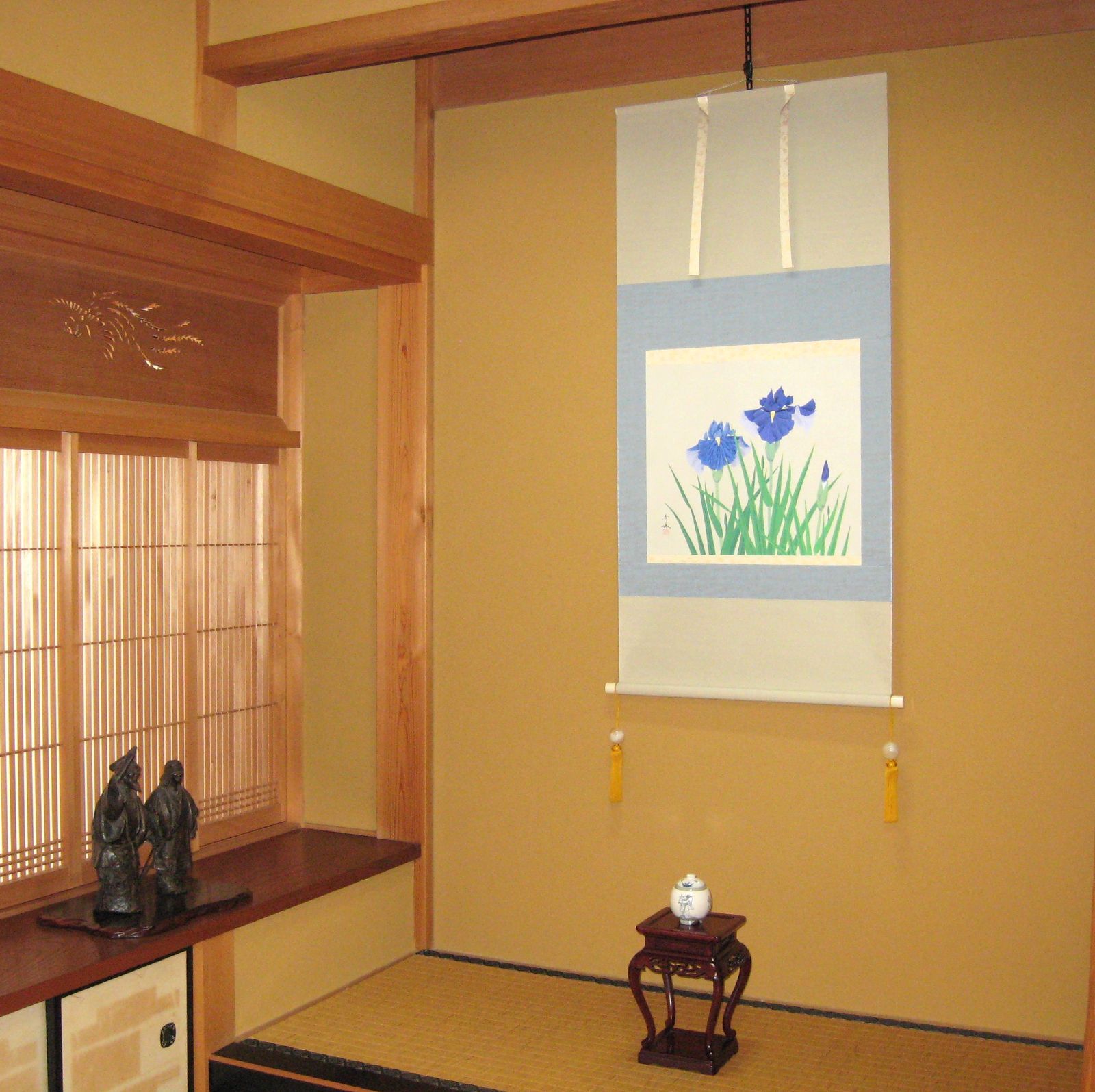 真筆】 掛け軸 掛軸 菖蒲（しょうぶ）◇井上秀城 共箱・タトウ箱