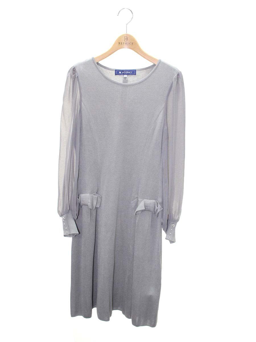 ❤️エムズグレイシー❤️サイズ40 美品 エムズグレイシー 728146 ワンピース 40 グレー ニット シースルー