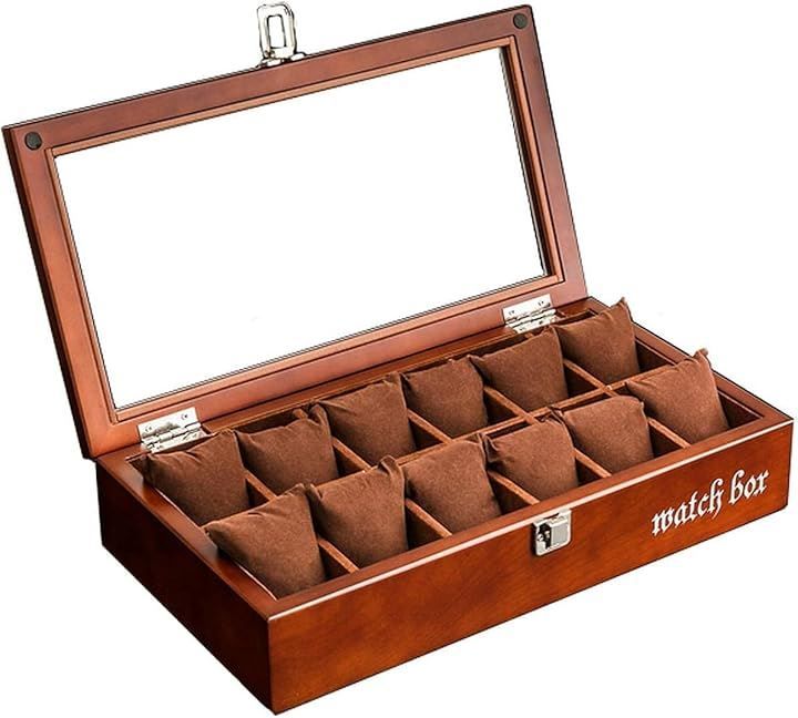 Anberotta 高級 木製 腕時計 収納 ボックス ケース スタンド 大容量 コレクション 透明ガラス ディスプレイ J141 (ブラッ Anberotta 高級 木製 腕時計 収納 ボックス 10本用 コレクション