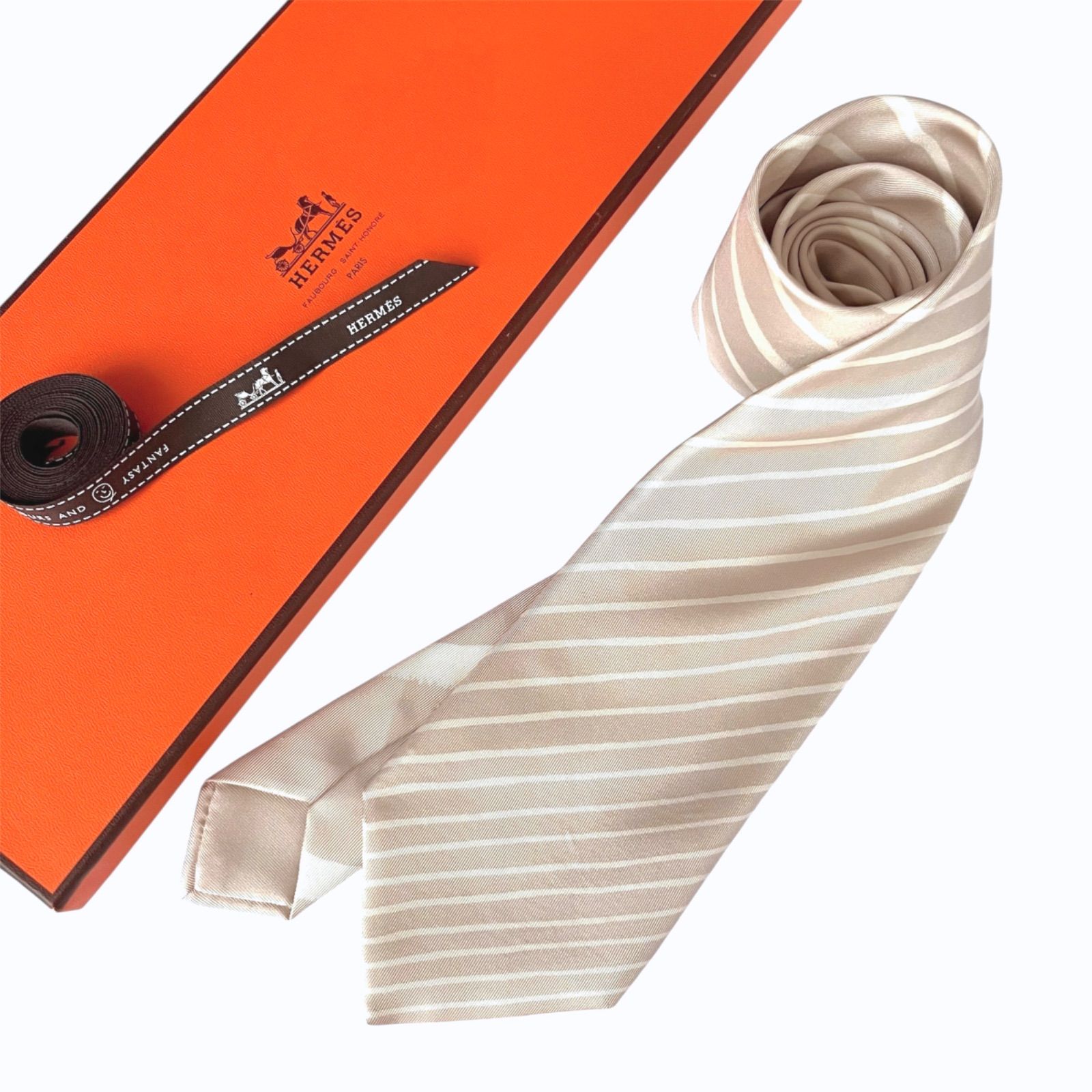 ❤️HERMES PARIS ストライプネクタイ　正規品 HERMES シルク ネクタイ ストライプ