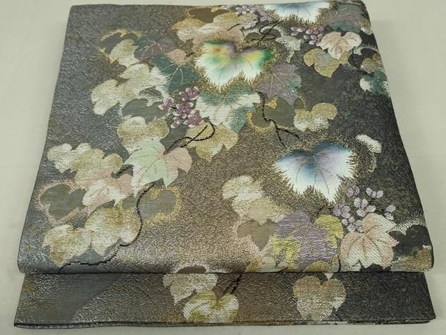 平和屋着物●六通柄袋帯　葡萄蔦の葉文　金銀糸　引箔　やまと誂製　正絹　逸品　DAAT7655ob 平和屋着物○六通柄袋帯 葡萄蔦の葉文 金銀糸 引箔 やまと誂製 正絹