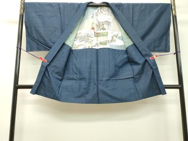 平和屋着物○男性 紬 アンサンブル 青藍色 正絹 逸品 DAAT1511tw