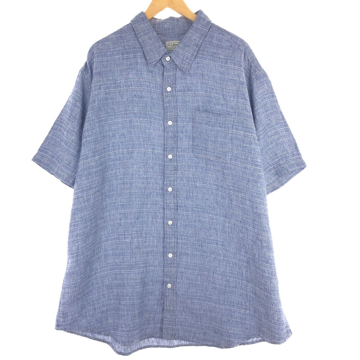 古着 エルエルビーン L.L.Bean SLIGHTLY FITTED ボーダー柄 半袖 リネンシャツ メンズXXL/eaa442569