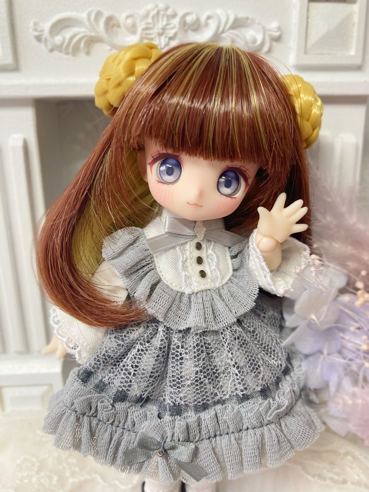 カスタムヘッド OBヘッド TAISA +レジンアイ 【Viola Syrup】② 4インチドールヘッド E-04 【そらのヘッド】「えるふ」カスタムヘッド＆おまけレジンアイ※難あり　オビツ11