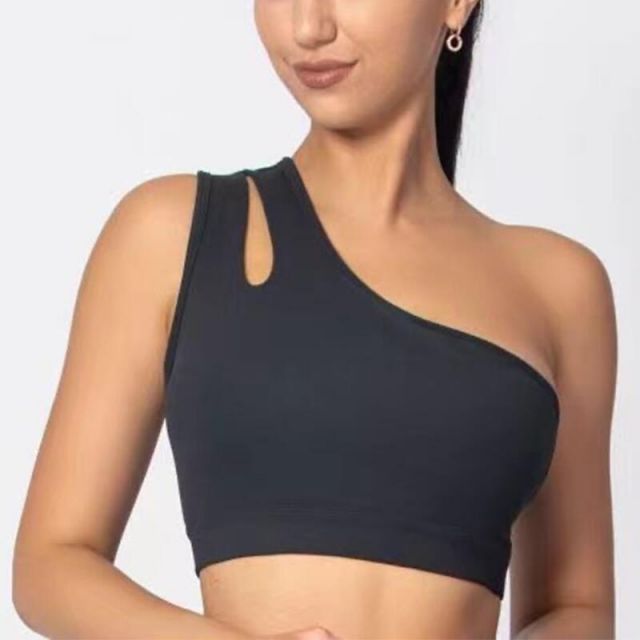 ブラトップ ワンショルダー無地 大人用 1色 練習着 レッスン着 ブラック黒 S/M/L  エイティズチアダンスチアリーディング レディースチアガール フィットネス ジム