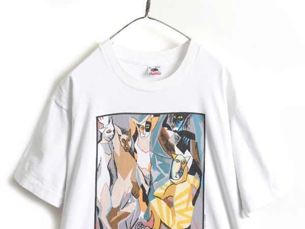 【お得なクーポン配布中!】 90s USA製 ピカソ アート パロディ プリント 半袖 Tシャツ L 白