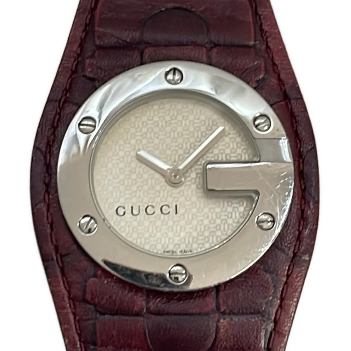 GUCCI グッチ 腕時計 Gバンデュー 104 レディース 型押し加工 シルバー