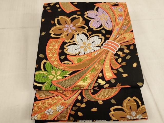 407ag42◎七五三 7歳 全通袋帯 ハーフ成人式 鶴 金糸 唐織◎美品 1ap7328000.jpg