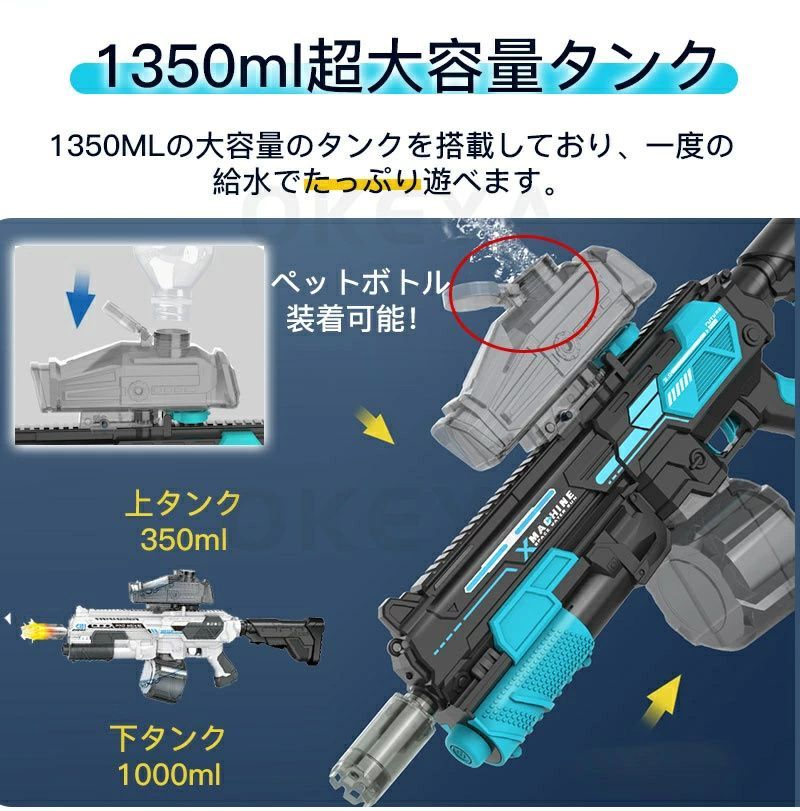水鉄砲 電動 最強 【クールなLED噴火効果&バッテリー2個】 電動