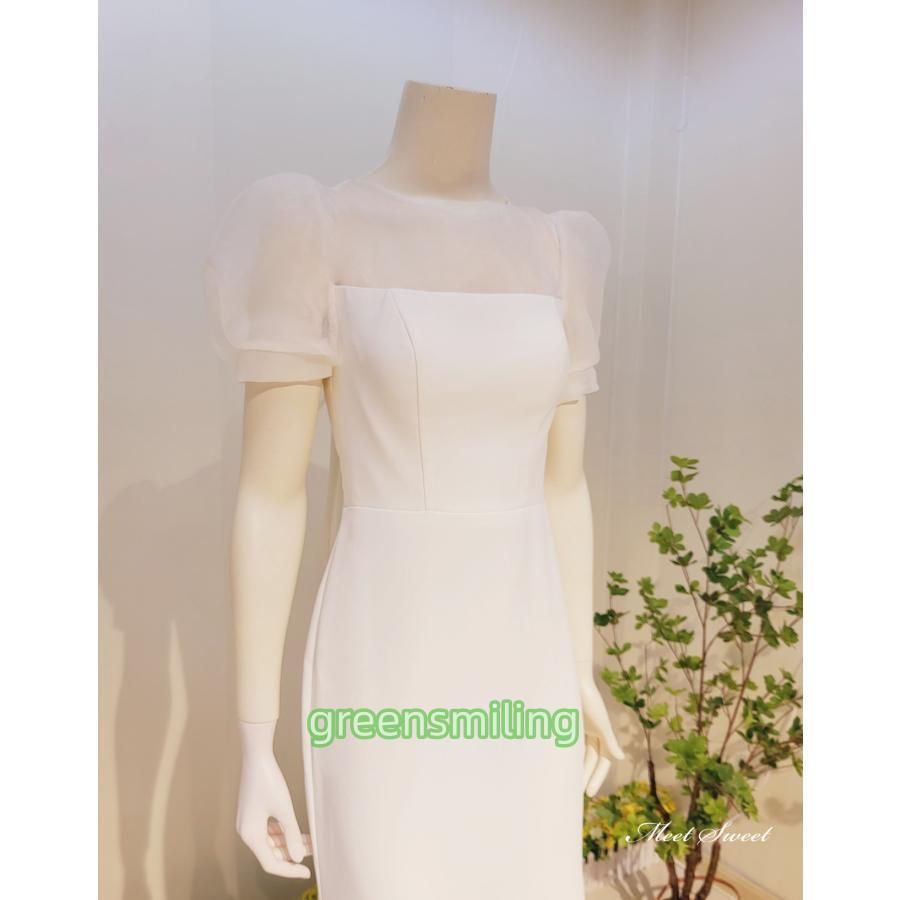 送料無料】ウェディングドレス ロングドレス マキシドレス 半袖 サテン