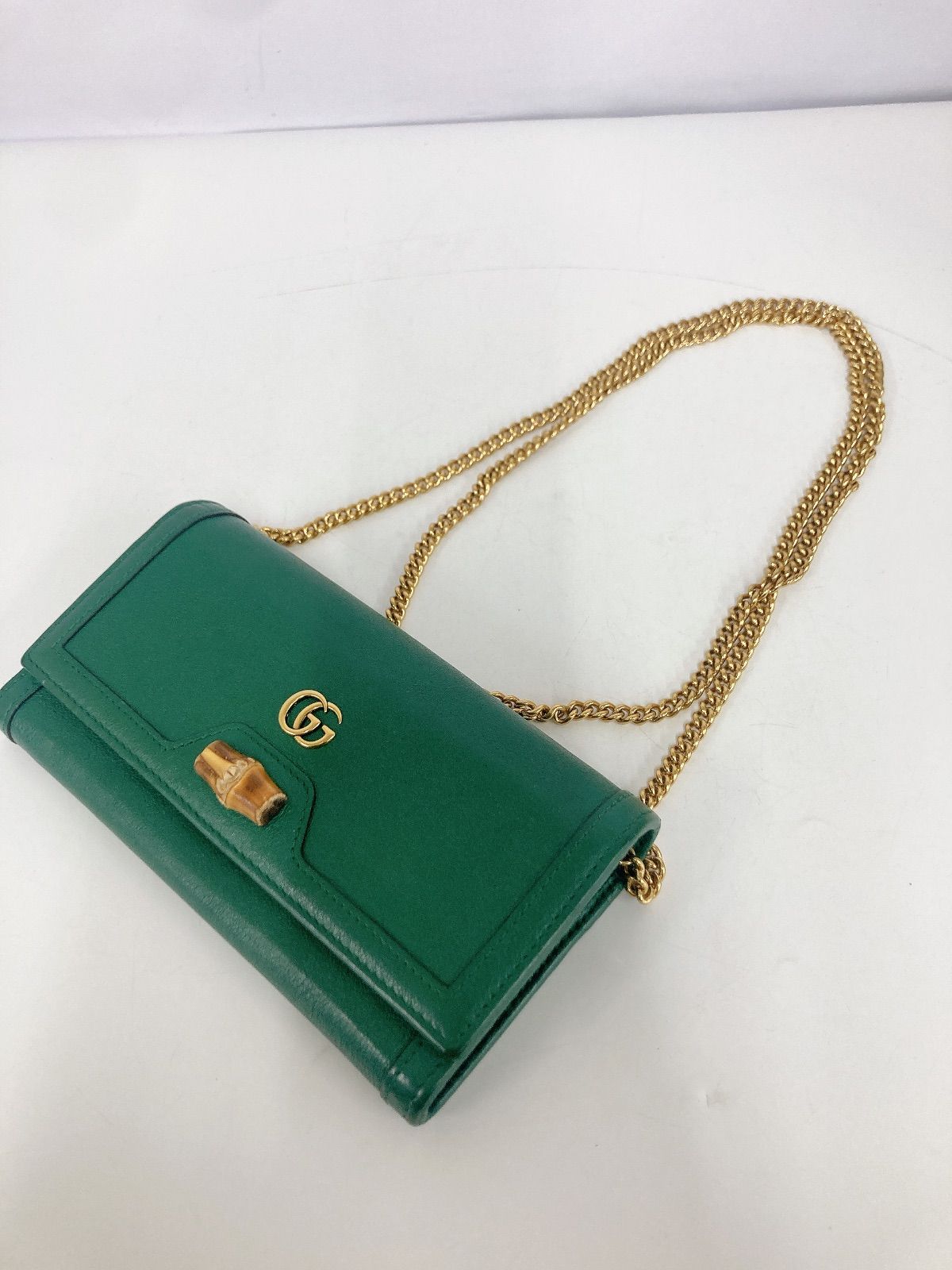 GUCCI グッチ バンブー付きチェーンウォレット 長財布 グリーン