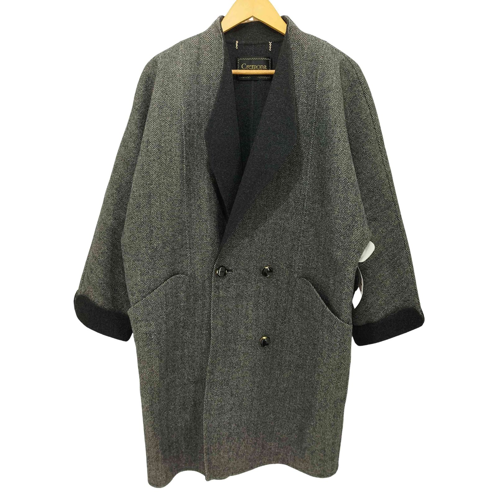 ユーズドフルギ USED古着 千鳥格子 ウール ノーカラーコート  