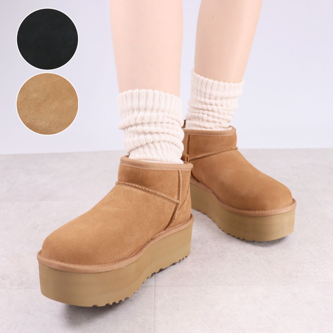 アグ UGG レディース 靴 ブーツ 厚底ブーツ ショートブーツ ムートンブーツ CLASSIC ULTRA MINI PLATFORM 1135092 BLACK