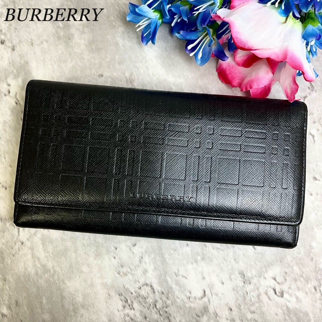 ✨良品✨ BURBERRY バーバリー 長財布 二つ折り トーナルチェックロゴ型押し シルバー金具 ウォレットカードケース 定期入れ 小銭入れ  サフィアーノレザー ユニセックス レディース メンズ ブラック 黒色 - メルカリ