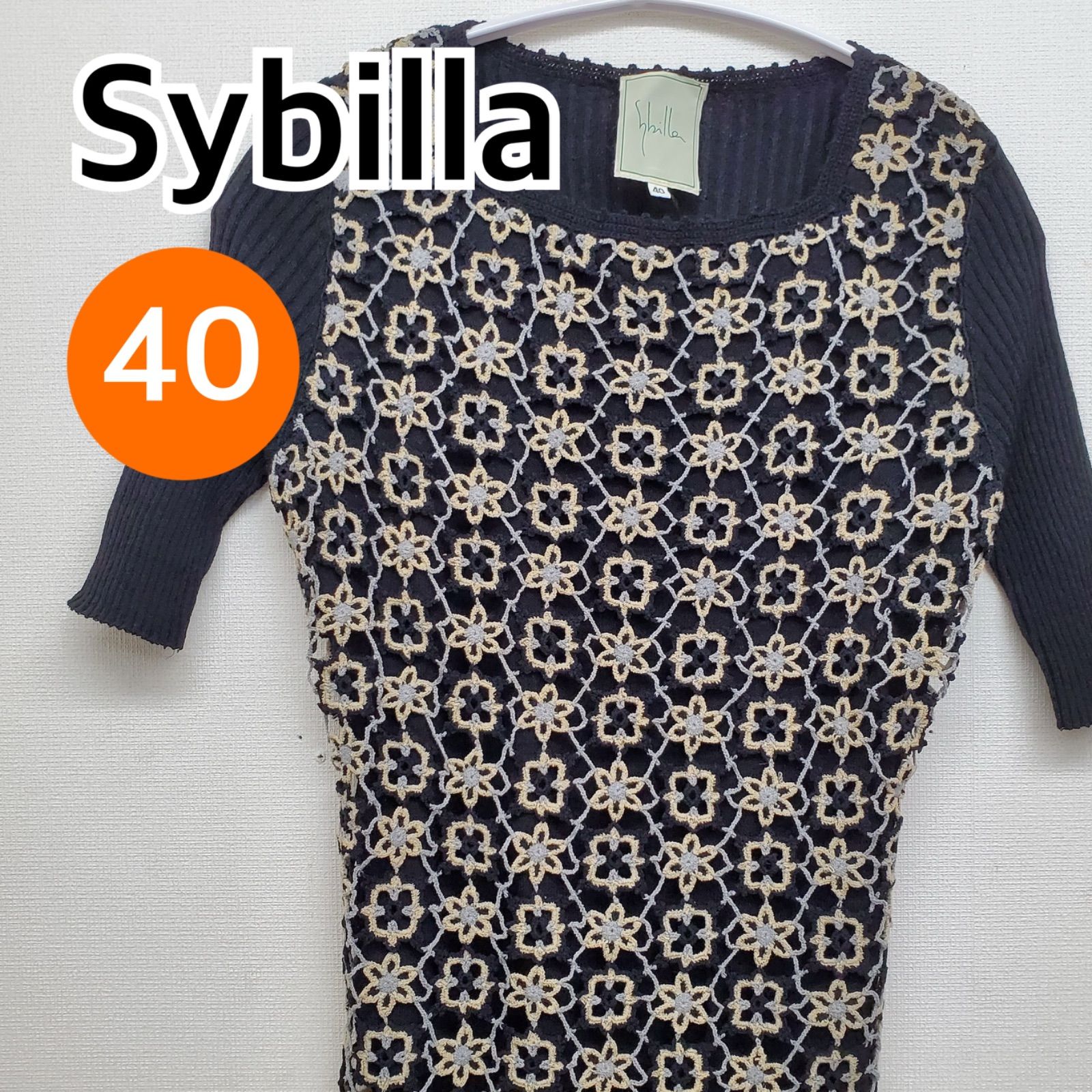 Sybilla シビラ トップス 花柄 半袖 カットソー ブラック系 レディース