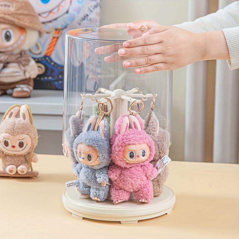 360°回転クリアPETディスプレイケース、LABUBUフィギュア用