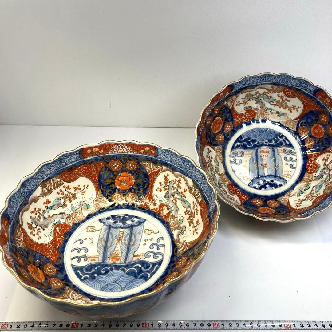 古伊万里 染錦 輪花鉢 2つ トコヒカ 東な6-0624