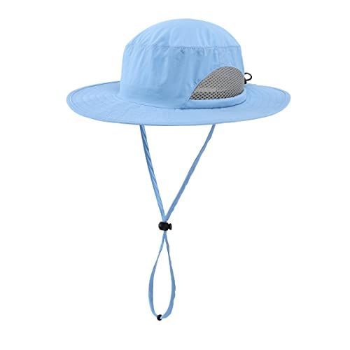 アクアブルー_M [Connectyle] 幼児 キッズ つば広 サファリハット 日よけ帽子 通園 通学 メッシュ UVカット ハット 子供 男の子 女の子 アクアブルー