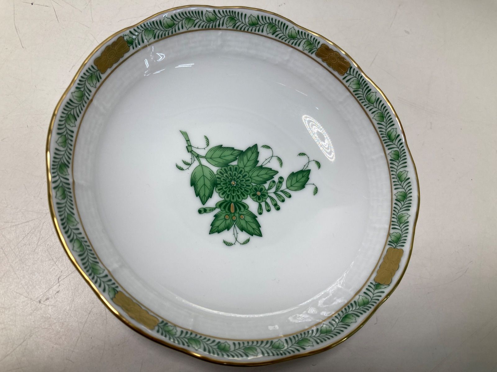 □未使用□ヘレンド アポニーグリーン フルーツボウル ペア 13.5